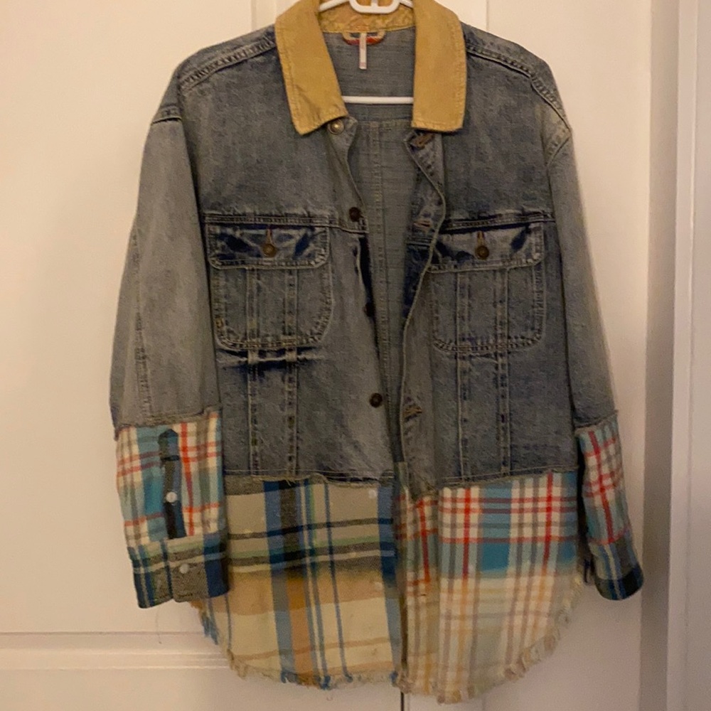 Free People Jean Jacket With Plaid Detail